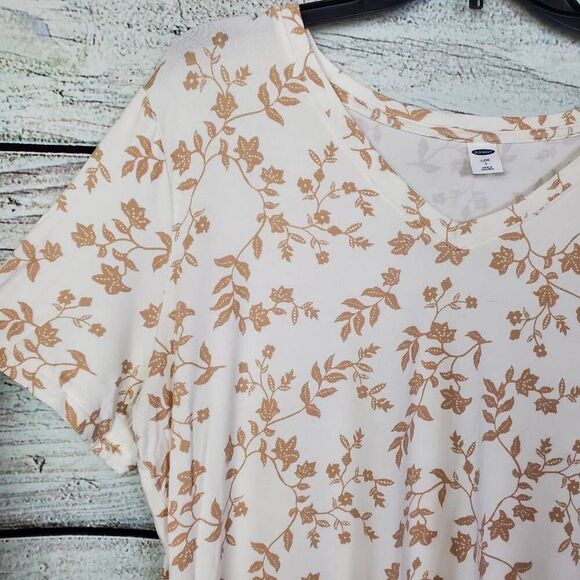 Old Navy Luxe Women’s Top Size L White Beige Floral Stretch Short Sleeve Blouse - Picture 2 of 6